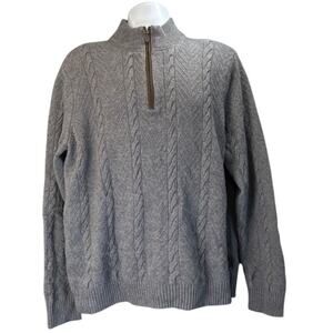 Jos.A. Bank Mens Gray Tailored XL Fit Cable Knit Quarter-Zip Wool BlendOldmoney